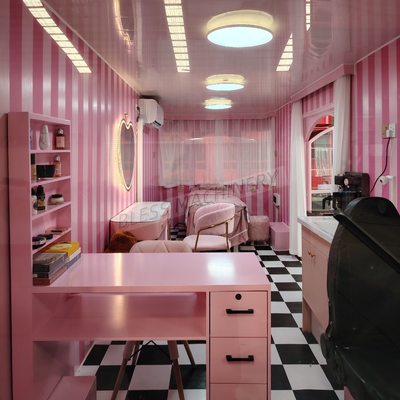 Camión de salón móvil personalizado para cortar el cabello y afeitarse en tiendas de materiales de construcción