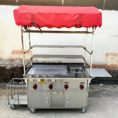 Comerciante de restauración de acero inoxidable comida callejera aperitivo freidora parrilla barbacoa carrito de mano
