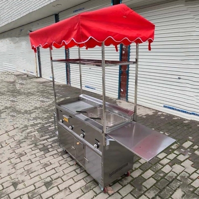 Comerciante de restauración de acero inoxidable comida callejera aperitivo freidora parrilla barbacoa carrito de mano