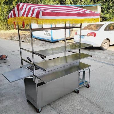 2022 Multipropósito móvil de acero inoxidable de comida callejera de bocadillos carro de mano personalizado
