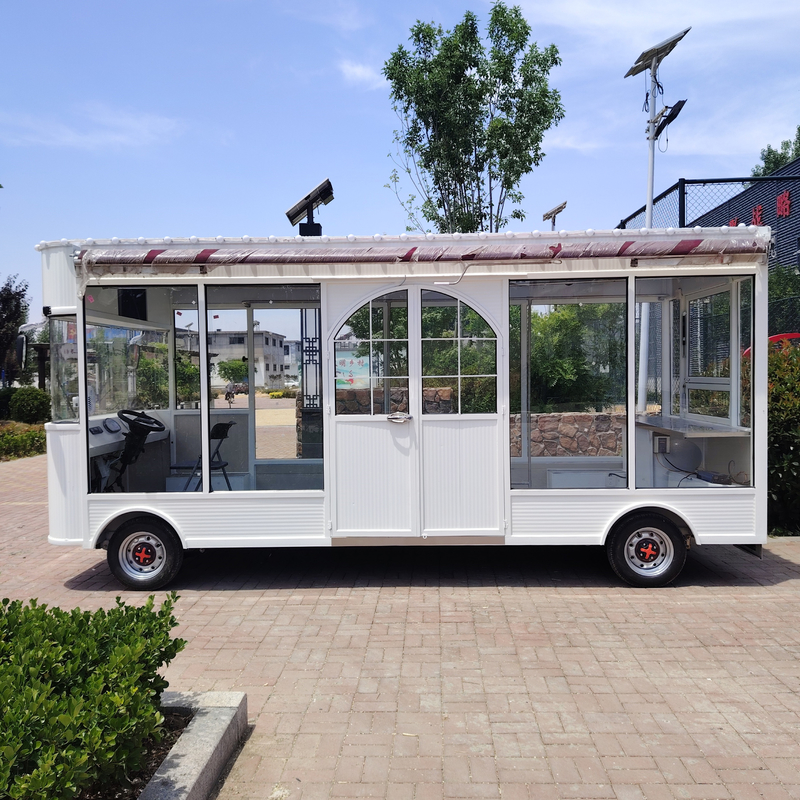 Trailer de tienda de ropa móvil con cable externo o panel solar para zapatos de bolsas de bufanda