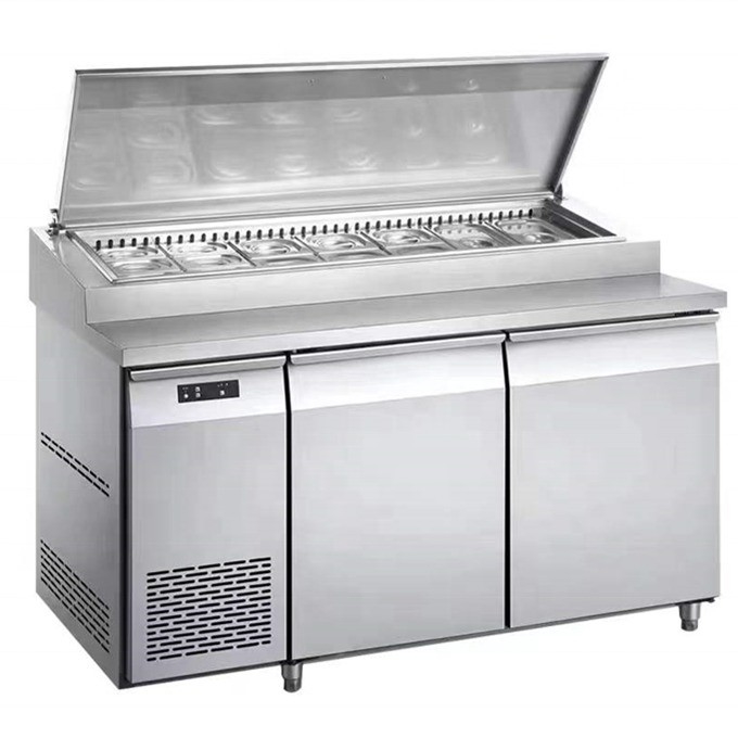 Refrigerador de mesa de preparación de pizzas de salada con una sola puerta de alto rendimiento